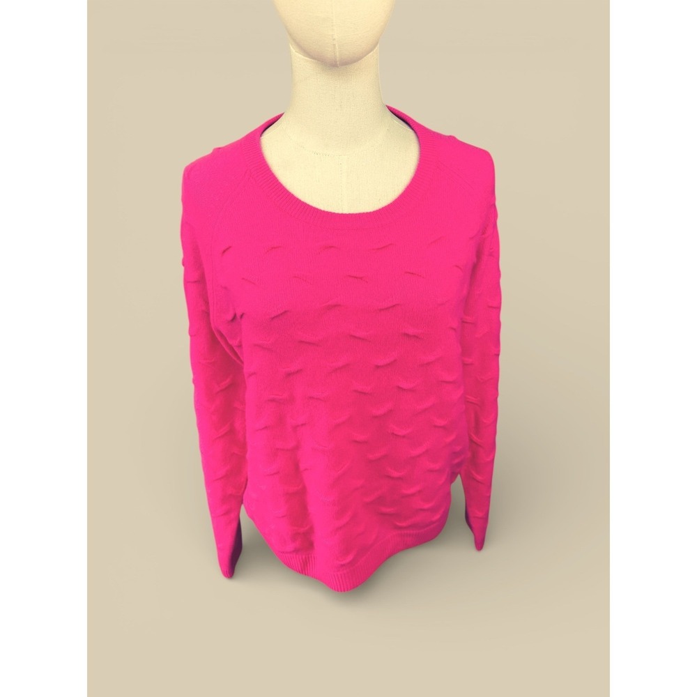 Pure Amici NWT Women's‎ Pink 100% Cashmere Textured Crew Neck Sweater Size LGE
